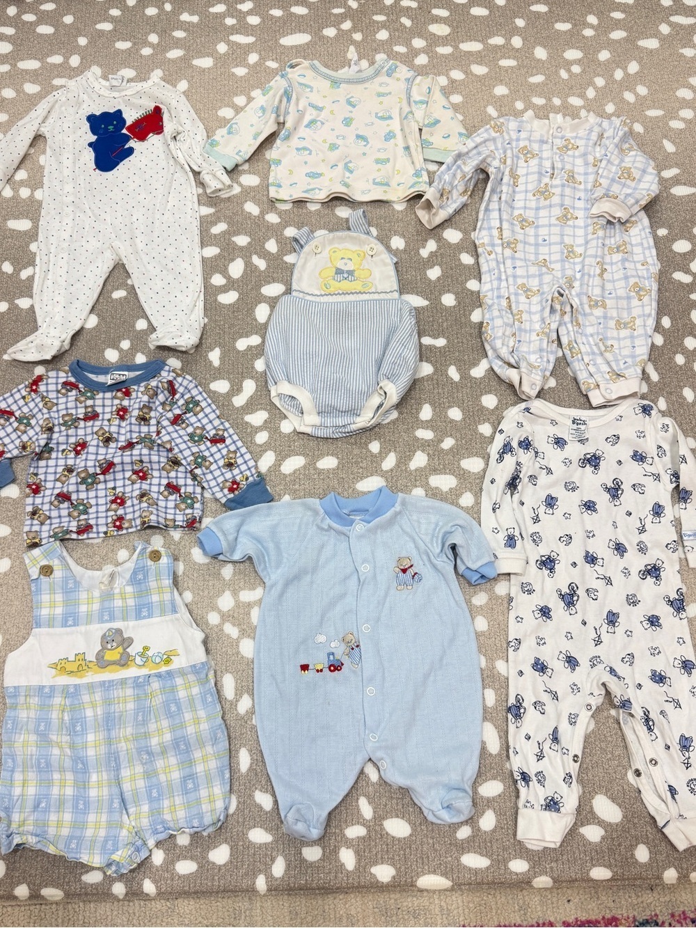 90s Vintage lot Teddy Bears baby boy onesie footies embroidered shortall bubble